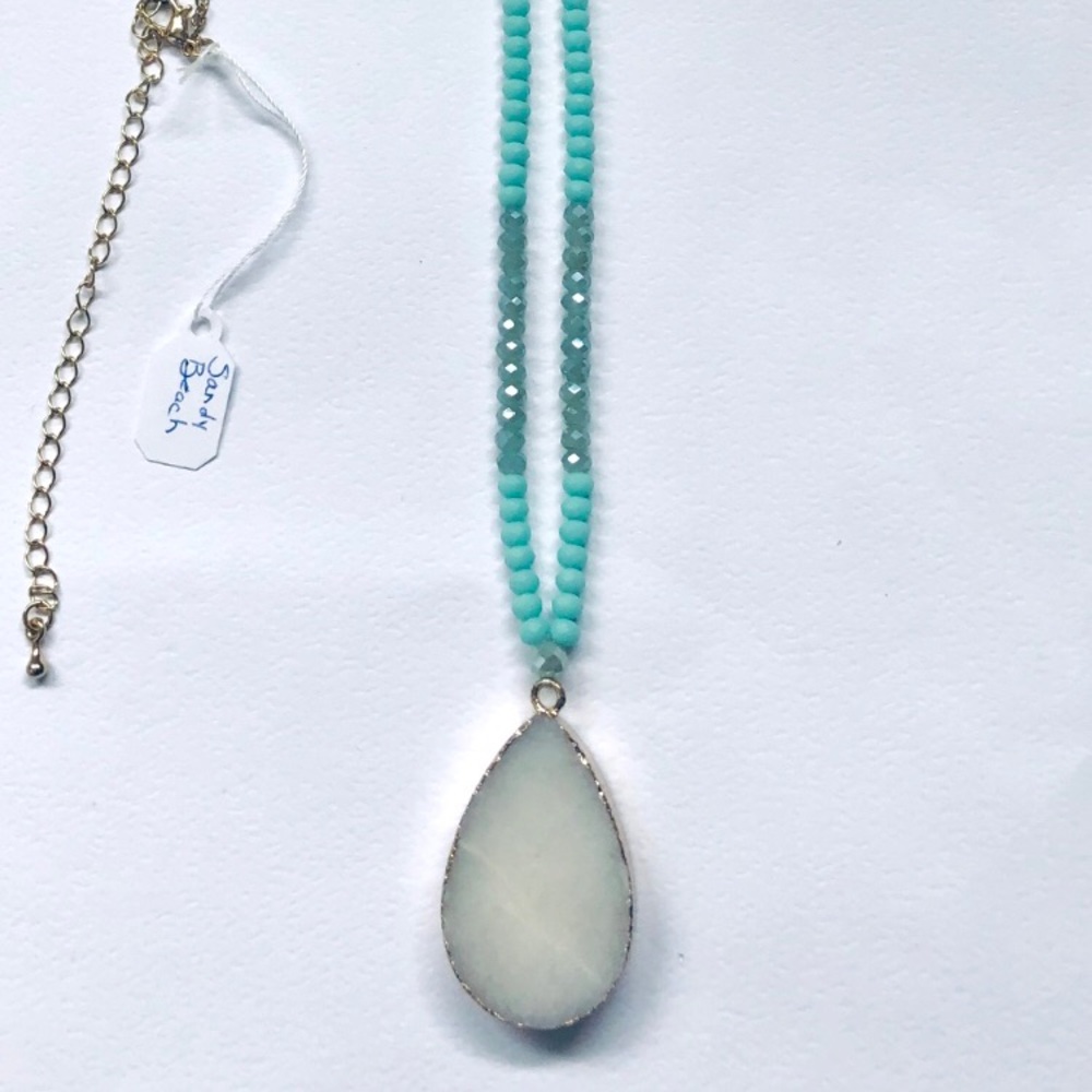 Sandy Beach Authentic Druzy Stone w/ Crystal Bead